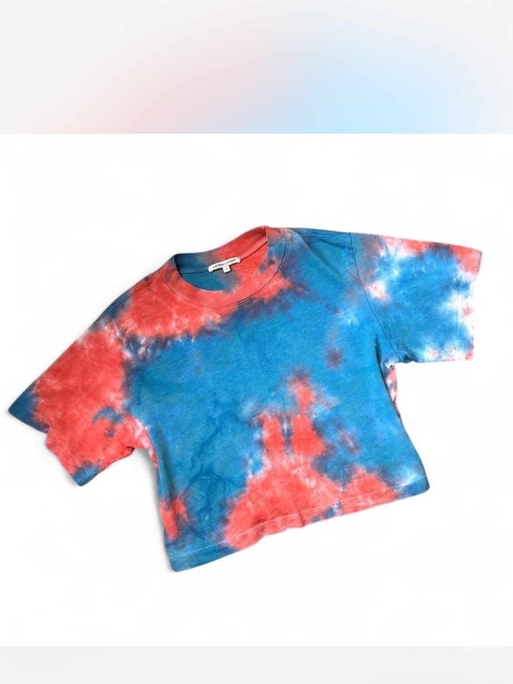 Cotton Citizen Tokyo Crop Tee Tie-Dye Boxy Blue Orange Sunset Size XS TShirt